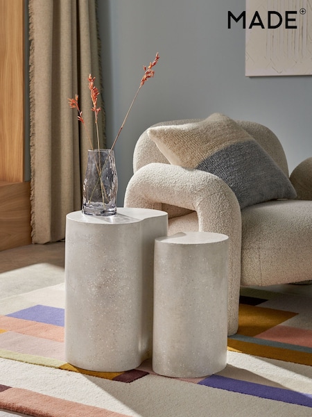 MADE.COM Set of 2 Grey Terrazzo Concrete Marnie Nest of Tables (K93853) | £175