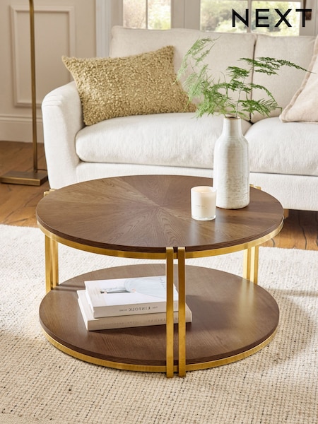 Dark Radial Oak and Oak Veneer Round Coffee Table (K94199) | £450