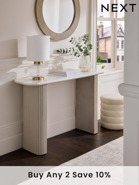 Light Grey Valencia Marble and Mango Wood Console Table (K94206) | £550