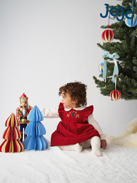 Dark Red Reindeer - Jojo Maman Bébé Christmas Dress & Tights Set