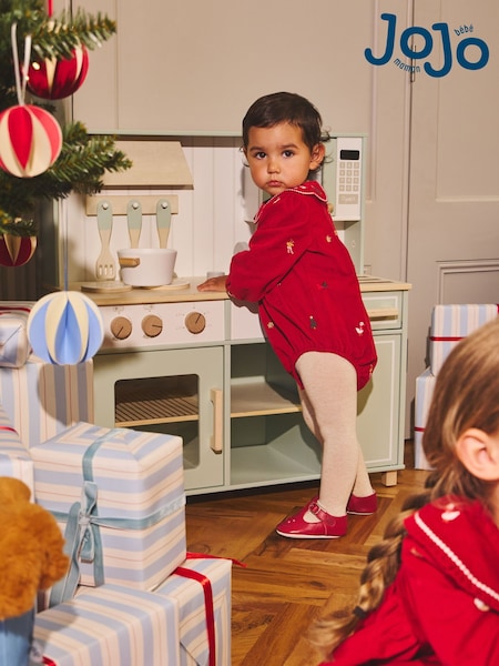 Red Christmas - Jojo Maman Bébé Embroidered Bubble Romper & Tights Set