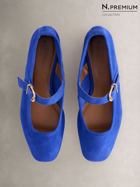 Cobalt Blue - N. Premium Suede Leather Mary Jane Shoes