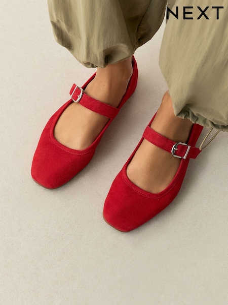 Red - N. Premium Suede Leather Mary Jane Shoes