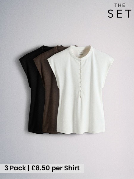 Black/Cream/Brown - The Set 3 Pack Mandarin Collar Shirts