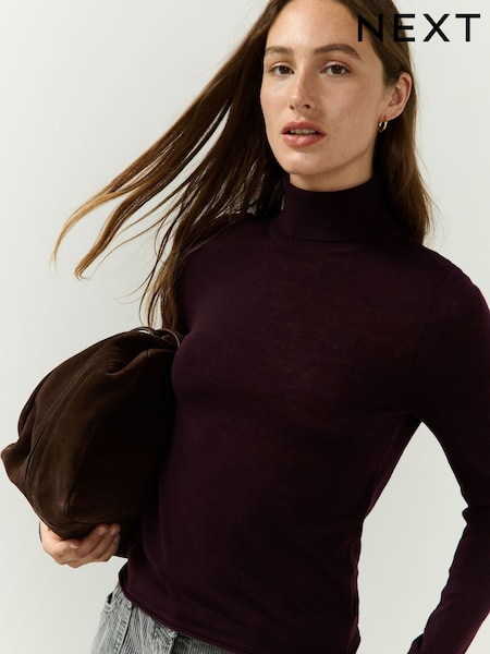 Berry Red - Long Sleeve Roll Neck Jumper