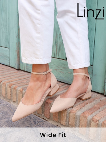 Linzi Nude Wide Fit Dolly Low Block Court Heels (K95286) | £36