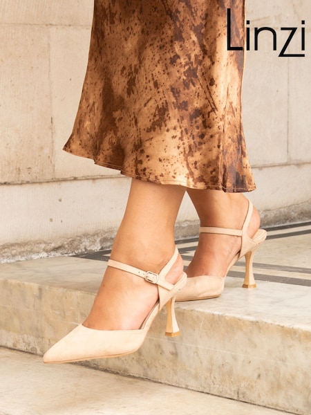 Linzi Nude Duet Wide Fit Openback Heels With Ankle Straps (K95299) | £38