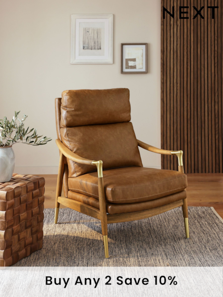Vintaged Faux Leather Light Brown Bronx Effect Flinton Wooden Highback Chair (K95601) | £450