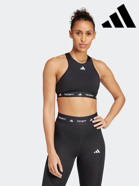 adidas Black Techfit Power Impact Medium Support Sports Bra (K95721) | £38