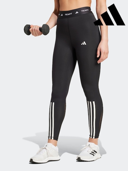 adidas Black Techfit 3 Stripe 7/8 Leggings (K95750) | £38
