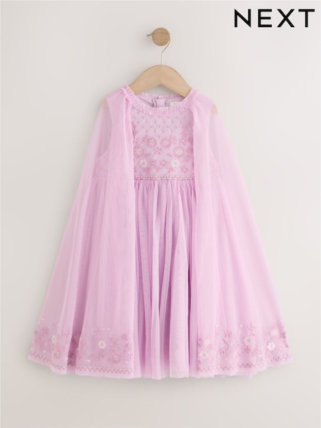 Lilac Purple - Lilac Mesh Cape Dress (3-16yrs)