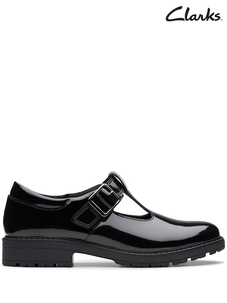 Clarks Black Wide Fit (G) Patent Loxham Bar Shoes (K96199) | £50 - £52
