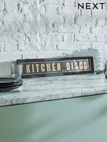 Black and Gold Kitchen Disco Slogan Framed Wall Art (K96933) | £18