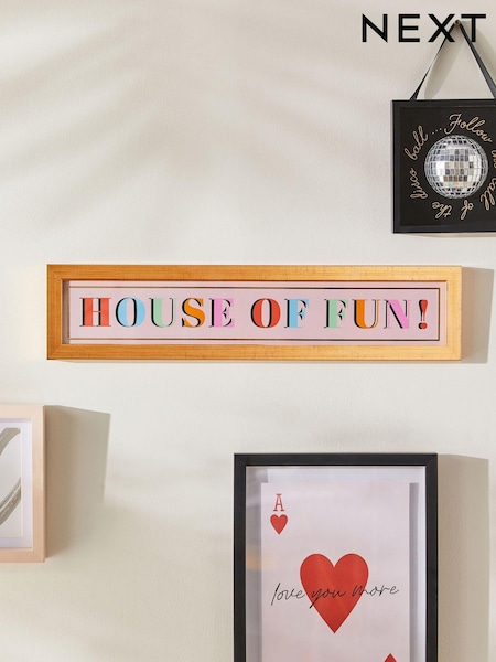 Pink House of Fun Slogan Framed Wall Art (K96935) | £16