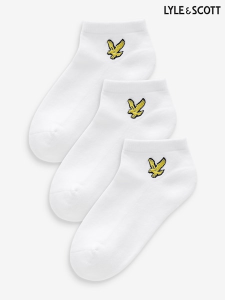 Lyle & Scott White Boys Cotton Ankle Socks 3 Pack (K97980) | £8