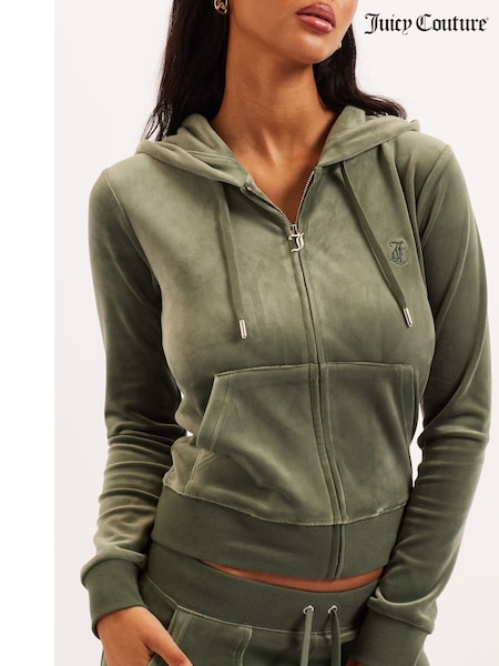 Juicy Couture Light Green Zip Through Velour Womens Robertson Zip Up Hoodie (K98374) | £95