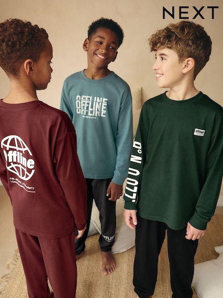 Blue/Grey Text 3 Pack Long Sleeve Pyjamas (3-16yrs) (K99112) | £27 - £34