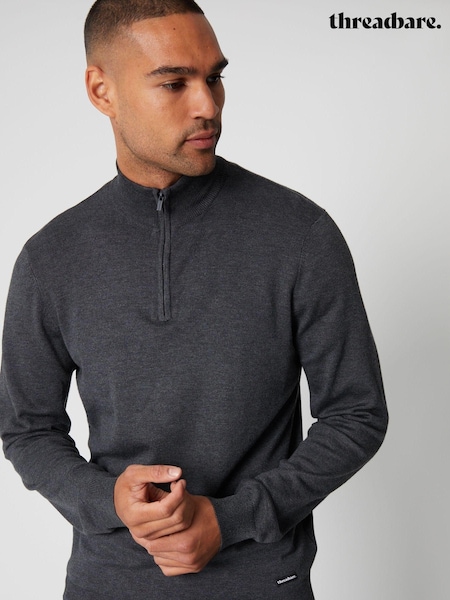 Threadbare Grey Funnel Quarter Zip Knitted Jumper (K99942) | £24