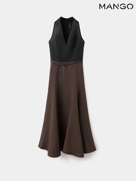 Black - Mango V-neck Midi Dress With Belt Detail