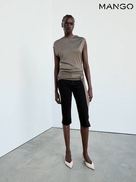 Brown - Mango Slash Neckline Fine Knit Top