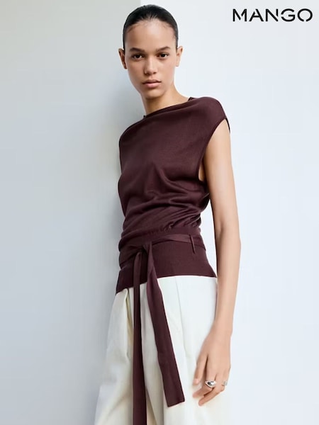 Red - Mango Slash Neckline Fine Knit Top
