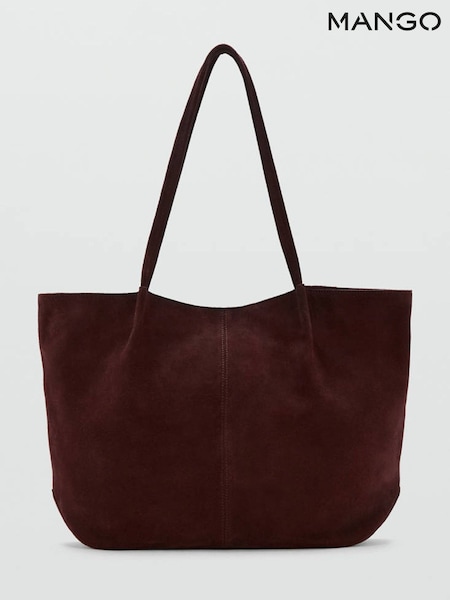 Red - Mango Suede Shoulder Tote Bag