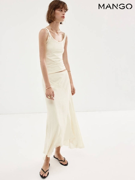 White - Mango Asymmetric Dropped Waist Midi Skirt
