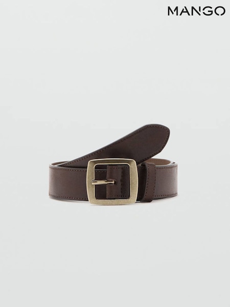 Brown - Mango Brushed Gold Buckle Belt