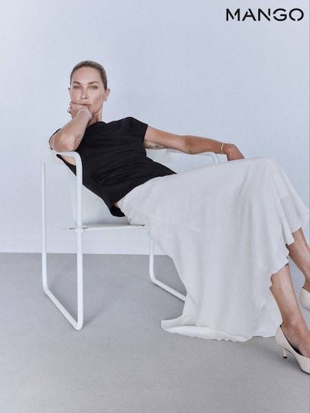 Black - Mango Slash Neckline Cinched Waist Top