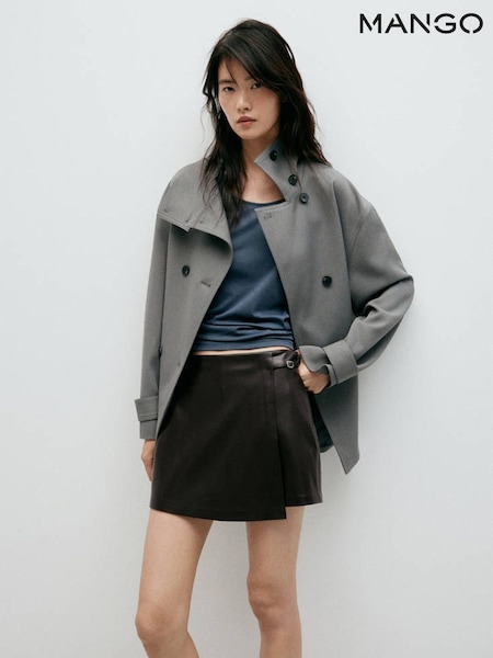 Brown - Mango Faux Leather Skort