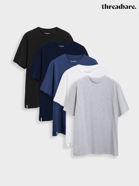 Blue - Regular Threadbare Cotton Crew Neck T-shirts 5 Pack