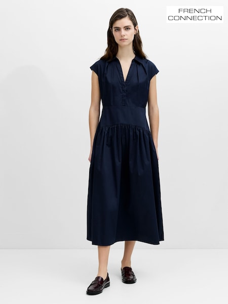 Blue - French Connection Alexis Poplin Striped Midi Dress