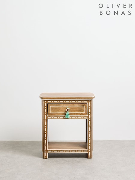 Oliver Bonas Riya Mango Wood Inlay Bedside Table