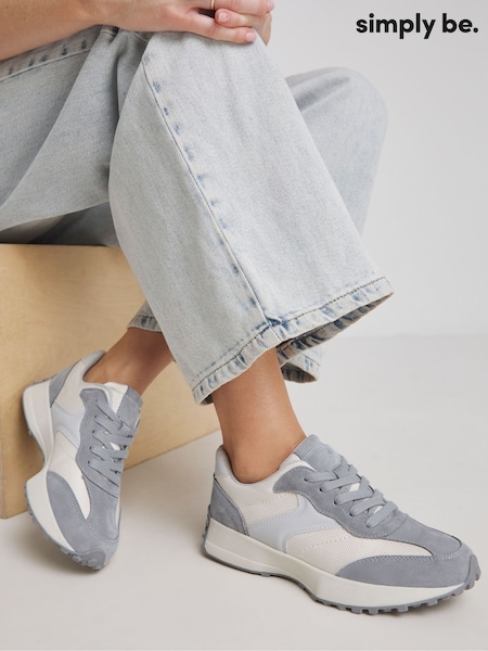 Grey - Simply Be Leather Retro Runner Trainers