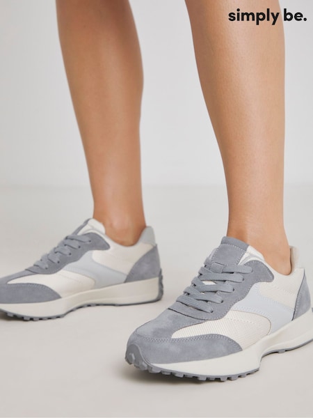 Grey - Simply Be Leather Retro Runner Trainers