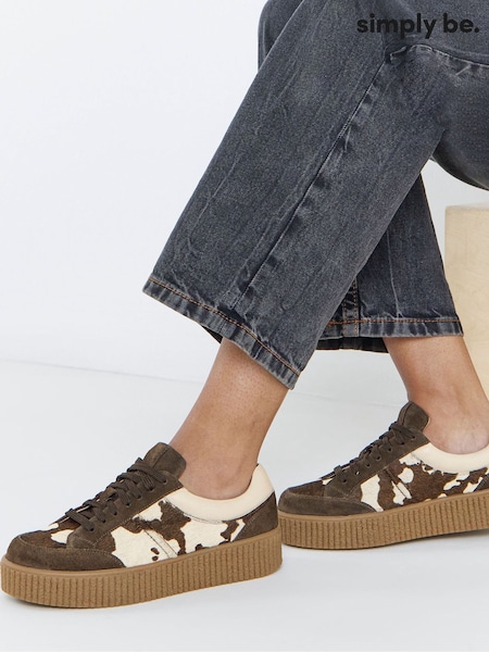Brown - Simply Be Lace Up Animal Print Suede Trainers