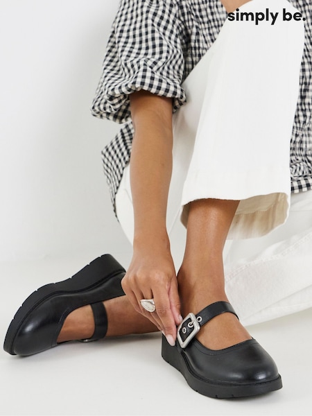 Black - Simply Be Wedged Buckle Mary Jane Shoes
