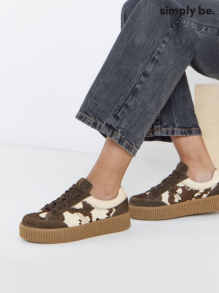 Brown - Simply Be Lace Up Animal Print Suede Trainers