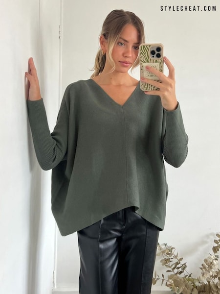 Green - Style Cheat Ella V Neck Jumper