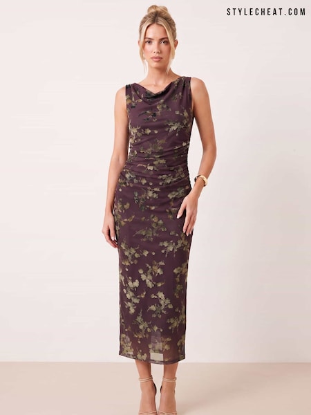 Brown - Style Cheat Velvet Mesh Assymetric Dress