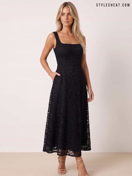 Black - Style Cheat Lace Fit & Flare Midi Dress
