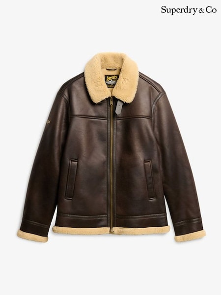 Brown - Regular Superdry Faux Shearling Aviator Jacket