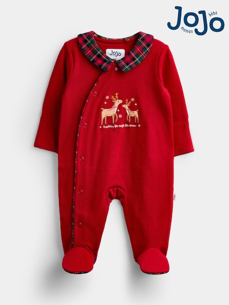 Red Christmas - Jojo Maman Bébé Embroidered Footed Sleepsuit