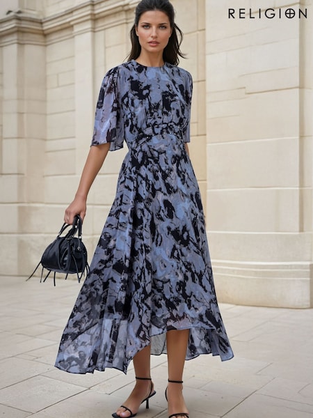 Grey - Religion Solstice Tea Desk To Dinner Dress With Crew Neck Print