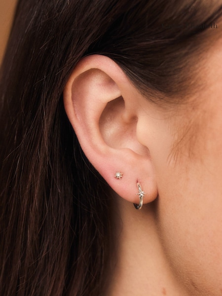 Silver Tone - Carrie Elizabeth Celestia Star Huggie Hoops