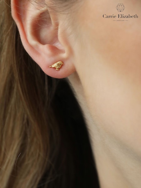 Gold Tone - Carrie Elizabeth Robin Stud Earrings