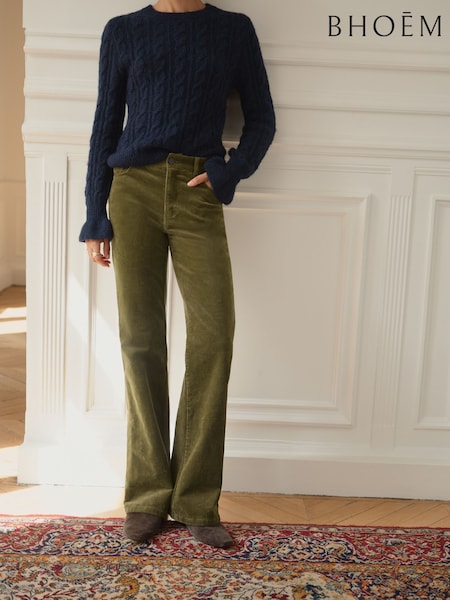 Olive Green - Five Pockets Corduroy Flare Trousers