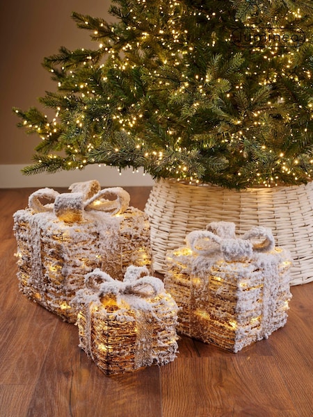 Lumineo Set Of 3 Led Rattan Effect Christmas Present Decorations