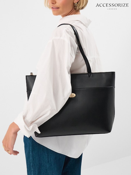Black - Accessorize Twistlock Laptop Tote Bag