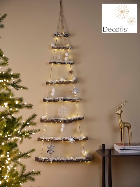 Decoris 100cm Wooden Led Hanging Christmas Tree Decoration